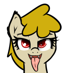 Size: 341x351 | Tagged: safe, artist:neuro, oc, oc only, oc:artemis sparkshower, pegasus, pony, vampire, fanfic:everyday life with guardsmares, bedroom eyes, bust, everyday life with guardsmares, fangs, female, guardsmare, mare, portrait, red eyes, royal guard, simple background, tongue out, transparent background