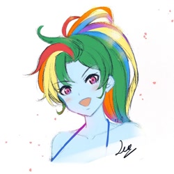 Size: 1080x1080 | Tagged: safe, artist:lightmegatron, rainbow dash, equestria girls, g4, :d, bust, female, signature, simple background, smiling, solo, white background