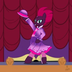 Size: 1280x1280 | Tagged: safe, artist:jazzytyfighter, fizzlepop berrytwist, tempest shadow, g4, arm hooves, beautiful, bipedal, book, clothes, costume, crossover, dexterous hooves, emily blunt, mary poppins, mary poppins returns, musical, song reference, stage, theater, voice actor joke