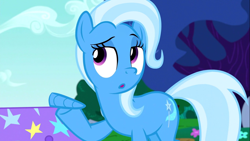 Size: 1366x768 | Tagged: safe, artist:dtkraus, edit, edited edit, edited screencap, editor:slayerbvc, screencap, trixie, pony, unicorn, g4, no second prances, :o, detachable horn, female, goddammit kraus, hoof hold, horn, mare, modular, open mouth, solo, underhoof