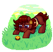 Size: 108x106 | Tagged: safe, artist:hikkage, oc, oc only, oc:ruby rouge, earth pony, pony, colt quest, bits, coin, crouching, earth pony oc, eyes on the prize, face down ass up, pixel art, simple background, smiling, solo, transparent background