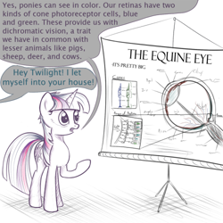 Size: 500x500 | Tagged: safe, artist:ohthatandy, twilight sparkle, pony, unicorn, comic:ask mentally advanced twilight, g4, color blindness, offscreen character, solo, unicorn twilight