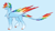 Size: 1135x632 | Tagged: safe, artist:starlitartican, rainbow dash, pegasus, pony, g4, blaze (coat marking), blue background, coat markings, colored hooves, colored wings, colored wingtips, facial markings, female, leonine tail, mare, multicolored wings, profile, rainbow wings, redesign, short hair, simple background, smiling, socks (coat markings), solo, tail feathers, wings