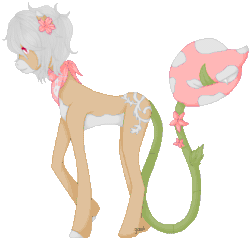 Size: 420x401 | Tagged: safe, artist:mondobutt, oc, oc:bloom, oc:blossom, monster pony, original species, piranha plant pony, plant pony, augmented tail, flower, flower in hair, gif, licking, licking lips, neckerchief, non-animated gif, pixel art, plant, raised hoof, simple background, tongue out, transparent background