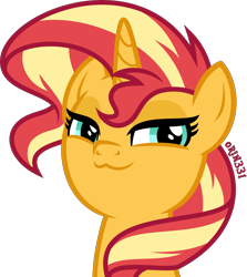 Size: 3571x4000 | Tagged: safe, artist:orin331, sunset shimmer, pony, unicorn, :3, >:3, bust, cute, female, high res, lidded eyes, looking at you, mare, portrait, shimmerbetes, simple background, smug, smugset shimmer, solo, transparent background, vector