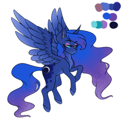 Size: 500x500 | Tagged: safe, artist:brendalobinha, princess luna, alicorn, pony, g4, crown, eyeshadow, female, flying, jewelry, looking at you, makeup, mare, palette, reference sheet, regalia, simple background, solo, transparent background, wavy mane, wings