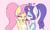 Size: 1500x900 | Tagged: safe, artist:melliedraws, fluttershy, rarity, pegasus, unicorn, anthro, g4, alternate hairstyle, blushing, breasts, cheek kiss, cleavage, clothes, cute, eyes closed, eyeshadow, female, happy, heart, heart nostrils, holding hands, kiss mark, kissing, lesbian, lipstick, makeup, mare, mole, open mouth, pink background, ponytail, raribetes, ship:flarity, shipping, shyabetes, simple background, tank top