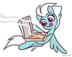 Size: 600x470 | Tagged: safe, artist:dawnfire, fleetfoot, pegasus, pony, g4, cute, diafleetes, female, food, pizza, pizza box, simple background, solo, tongue out, white background