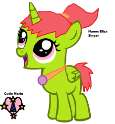 Size: 499x538 | Tagged: safe, oc, oc:eliza singer, alicorn, pony, alicorn oc, amulet, cute, female, filly, horn, jewelry, necklace, ponytail, smiling, wings