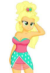 Size: 1920x2800 | Tagged: safe, edit, editor:ah96, applejack, equestria girls, g4, applejewel, armpits, breast edit, breasts, busty applejack, cleavage, female, ms paint, shading, simple background, smiling, white background