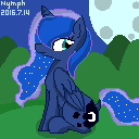 Size: 128x128 | Tagged: safe, artist:inaba_hitomi, princess luna, alicorn, pony, g4, female, hill, mare, moon, picture for breezies, pixel art, profile, sitting, solo