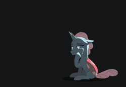Size: 7320x5031 | Tagged: safe, anonymous artist, ocellus, changedling, changeling, g4, absurd resolution, black background, crying, female, lidded eyes, lighting, sad, simple background, sitting, solo, vent art