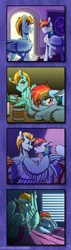 Size: 1181x4170 | Tagged: safe, artist:inuhoshi-to-darkpen, lightning dust, rainbow dash, pegasus, pony, g4, bed, blushing, chest fluff, cider, crying, double facehoof, drunk, drunker dash, ear fluff, facehoof, facewing, feathered fetlocks, female, high res, hoof fluff, lesbian, long description, mare, mistakes were made, mug, one-night stand, ship:rainbowdust, shipping, story included