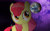 Size: 2880x1800 | Tagged: safe, edit, apple bloom, earth pony, pony, g4, macro, mega apple bloom, mega applebloom, planet, wet mane