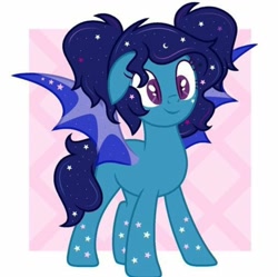 Size: 1020x1017 | Tagged: safe, artist:gloominosity, oc, oc:eclipsia, bat pony, pony, bat wings, cute, simple background, smiling, spread wings, stars, wings
