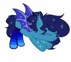 Size: 1008x875 | Tagged: artist needed, safe, oc, oc:eclipsia, bat pony, pony, bat wings, clothes, cute, eyes closed, smiling, socks, spread wings, stretching, striped socks, wings