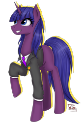 Size: 2052x3000 | Tagged: safe, artist:alicetriestodraw, oc, oc only, oc:miraculous antidote, pony, unicorn, clothes, high res, necktie, simple background, solo, suit, transparent background