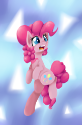 Size: 1063x1627 | Tagged: safe, artist:alazak, pinkie pie, earth pony, pony, g4, bipedal, cute, diapinkes, female, mare, open mouth, solo, triangle