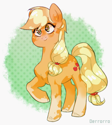 Size: 850x946 | Tagged: safe, artist:derrorro, applejack, earth pony, pony, g4, abstract background, cute, female, hatless, heart eyes, jackabetes, mare, missing accessory, solo, unshorn fetlocks, wingding eyes