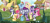 Size: 2436x1125 | Tagged: safe, gameloft, idw, applejack, fluttershy, pinkie pie, rainbow dash, rarity, twilight sparkle, alicorn, earth pony, pegasus, pony, unicorn, g4, spoiler:comic, bipedal, female, filly, filly applejack, filly fluttershy, filly pinkie pie, filly rainbow dash, filly rarity, filly twilight sparkle, game screencap, loading screen, mane six, mare, my little pony logo, ponyville, time paradox, twilight sparkle (alicorn), unicorn twilight, younger