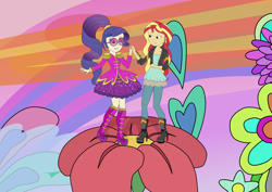 Size: 3508x2480 | Tagged: safe, artist:onlymeequestrian, rarity, sunset shimmer, equestria girls, friendship through the ages, g4, my little pony equestria girls: rainbow rocks, ancient wonderbolts uniform, high res, human coloration, redraw, sgt. pepper's lonely hearts club band, sgt. rarity, the beatles, yellow submarine