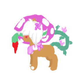 Size: 300x300 | Tagged: safe, artist:nubblebubble123, oc, oc:bloom, oc:blossom, monster pony, original species, piranha plant pony, plant pony, animated, augmented tail, blood, bouncing, fangs, female, flower, flower in hair, gif, neckerchief, plant, simple background, tongue out, white background