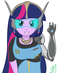 Size: 3000x3000 | Tagged: safe, artist:brisk-might3, twilight sparkle, equestria girls, g4, crossover, female, high res, looking at you, overwatch, simple background, solo, symmetra, symmetwi, transparent background