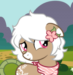 Size: 500x511 | Tagged: safe, artist:teddy-beard, oc, oc only, oc:bloom, oc:blossom, monster pony, original species, piranha plant pony, plant pony, animated, augmented tail, blushing, embarrassed, female, flower, flower in hair, gif, plant, smiling
