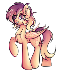 Size: 3383x4203 | Tagged: safe, artist:coco-drillo, oc, oc only, oc:sunrise skies, pegasus, pony, chest fluff, colorful, commission, ear fluff, ear piercing, earring, eyebrows, jewelry, markings, messy mane, pegasus oc, piercing, sharp teeth, simple background, solo, standing, teeth, transparent background, wings