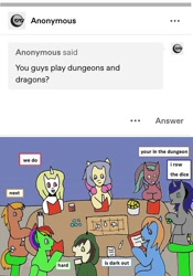 Size: 758x1084 | Tagged: safe, artist:ask-luciavampire, oc, earth pony, pegasus, pony, unicorn, vampire, vampony, tumblr:ask-the-pony-gamers, ask, dungeons and dragons, game, grammar error, pen and paper rpg, rpg, tumblr