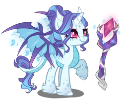 Size: 2000x1600 | Tagged: safe, artist:gihhbloonde, oc, oc only, dracony, dragon, hybrid, pony, base used, bloodstone scepter, female, magical lesbian spawn, offspring, parent:princess ember, parent:rarity, parents:emberity, simple background, solo, transparent background