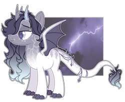 Size: 3624x2952 | Tagged: safe, artist:chococolte, oc, oc only, bat pony, pony, female, high res, horns, lightning, mare, simple background, solo, transparent background