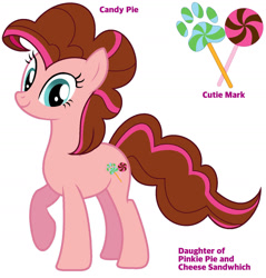 Size: 1604x1680 | Tagged: safe, artist:paolahedgehog, oc, oc only, oc:candy pie, earth pony, pony, g4, offspring, parent:cheese sandwich, parent:pinkie pie, parents:cheesepie, reference sheet, solo