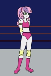 Size: 952x1434 | Tagged: safe, artist:avispaneitor, sweetie belle, equestria girls, g4, belly button, boots, boxing ring, clothes, shoes, shorts, sports, wrestling