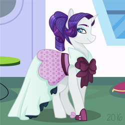 Size: 1024x1024 | Tagged: safe, artist:mavdpie, rarity, pony, unicorn, g4, rarity investigates, alternate hairstyle, clothes, colored pupils, dress, female, mare, ponytail, profile, smiling, solo