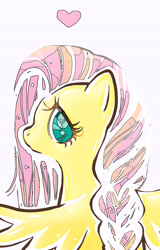 Size: 2546x3969 | Tagged: safe, artist:bubblerubble, fluttershy, pegasus, pony, g4, bust, cute, female, heart, high res, looking at you, looking back, looking back at you, mare, no pupils, profile, rear view, shyabetes, simple background, solo, spread wings, white background, wings