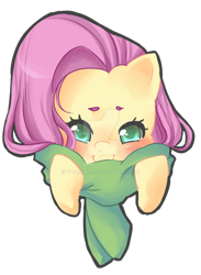 Size: 900x1230 | Tagged: safe, artist:vainisart, fluttershy, pony, g4, blushing, bust, clothes, cute, deviantart watermark, female, looking at you, mare, obtrusive watermark, portrait, scarf, shyabetes, simple background, solo, transparent background, watermark