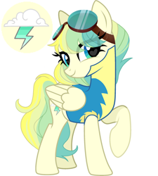 Size: 2000x2224 | Tagged: safe, artist:kaitomy, oc, oc only, oc:cloudy zap, pegasus, pony, icey-verse, clothes, female, goggles, heart eyes, high res, mare, multicolored hair, offspring, parent:sky stinger, parent:vapor trail, parents:vaporsky, raised hoof, simple background, solo, uniform, white background, wingding eyes, wonderbolt trainee uniform