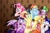 Size: 4096x2684 | Tagged: safe, artist:dragonfoxgirl, applejack, fluttershy, pinkie pie, rainbow dash, rarity, spike, twilight sparkle, alicorn, dragon, earth pony, pegasus, pony, unicorn, g4, commission, eyelid pull, faint, foaming at the mouth, gritted teeth, haunted house, high res, horrified, mane seven, mane six, nightmares fear factory, one of these things is not like the others, open mouth, pinkie being pinkie, recoil, scared, screaming, twilight sparkle (alicorn), underhoof, uvula, varying degrees of want, wide eyes, winged spike, wings