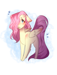 Size: 600x800 | Tagged: safe, artist:sablesapphireart, fluttershy, pegasus, pony, g4, blushing, cute, female, floppy ears, flower, flower in hair, hair over one eye, heart, mare, missing cutie mark, shyabetes, simple background, solo, transparent background
