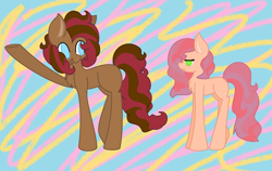 Size: 1788x1128 | Tagged: safe, artist:nightshade-warroir, oc, oc:cinnamon pie, oc:raspberry pie, earth pony, pony, brother and sister, female, male, offspring, parent:cheese sandwich, parent:pinkie pie, parents:cheesepie, siblings, twins