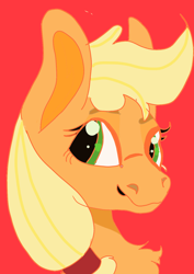 Size: 1000x1414 | Tagged: safe, artist:inkspots, derpibooru exclusive, applejack, earth pony, pony, g4, bust, chest fluff, female, portrait, red background, simple background, solo