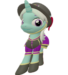 Size: 657x720 | Tagged: safe, artist:topsangtheman, cornetta, pony, unicorn, g4, 3d, clothes, female, hat, looking at you, simple background, solo, source filmmaker, transparent background, uniform