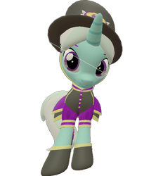 Size: 667x720 | Tagged: safe, artist:topsangtheman, cornetta, pony, unicorn, g4, 3d, clothes, female, hat, looking at you, looking down at you, simple background, solo, source filmmaker, transparent background, uniform