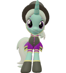 Size: 654x720 | Tagged: safe, artist:topsangtheman, cornetta, pony, unicorn, g4, 3d, clothes, female, hat, looking at you, simple background, solo, source filmmaker, staring into your soul, transparent background, uniform