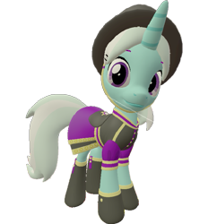 Size: 667x720 | Tagged: safe, artist:topsangtheman, cornetta, pony, unicorn, g4, 3d, aside glance, clothes, female, hat, looking at you, simple background, solo, source filmmaker, transparent background, uniform