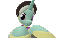Size: 1113x720 | Tagged: safe, artist:topsangtheman, cornetta, pony, unicorn, g4, 3d, clothes, female, hat, looking at you, simple background, solo, source filmmaker, transparent background, uniform