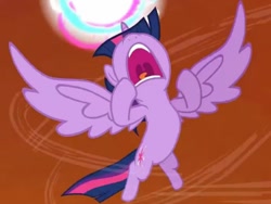 Size: 839x630 | Tagged: safe, screencap, twilight sparkle, alicorn, pony, g4, twilight's kingdom, badass, belly, cropped, female, fight, flying, magic, magic orb, mare, mawshot, nose in the air, open mouth, ragelight sparkle, solo, spread wings, super saiyan princess, teeth, throat, twilight sparkle (alicorn), twilight vs tirek, uvula, volumetric mouth, window, wings
