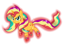 Size: 9000x6000 | Tagged: safe, artist:emeraldblast63, sunset shimmer, pony, unicorn, g4, absurd resolution, female, floating, looking at you, multicolored hair, rainbow hair, rainbow power, rainbow power-ified, rainbow tail, raised hoof, simple background, solo, transparent background