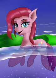 Size: 1071x1500 | Tagged: safe, artist:guatergau5, pinkie pie, earth pony, pony, g4, open mouth, swimming, water, wet, wet mane